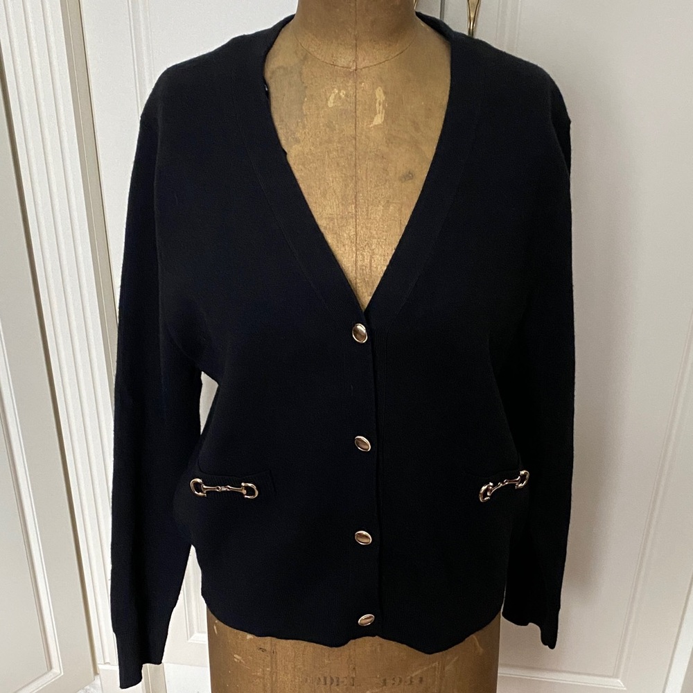 Ever New Elegant Black Cardigan with Gold Details